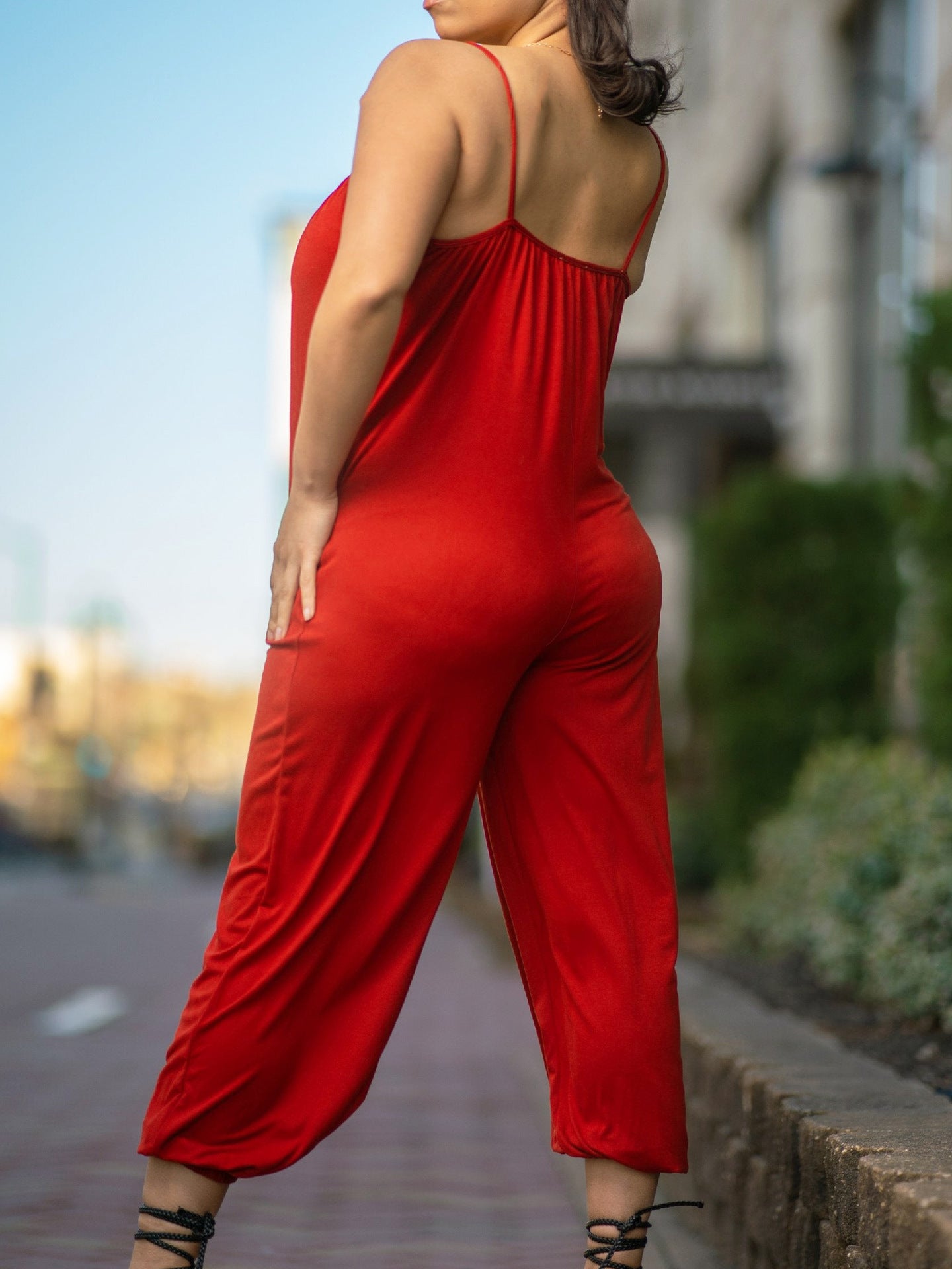 Plus Size Women Loose Suspender Solid Jumpsuit 3