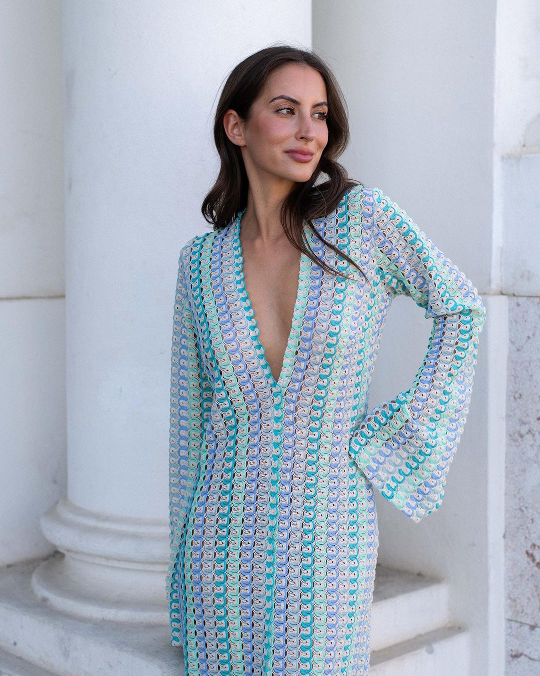 Women Contrast Color Lace Hollow Slit Maxi Dress 8