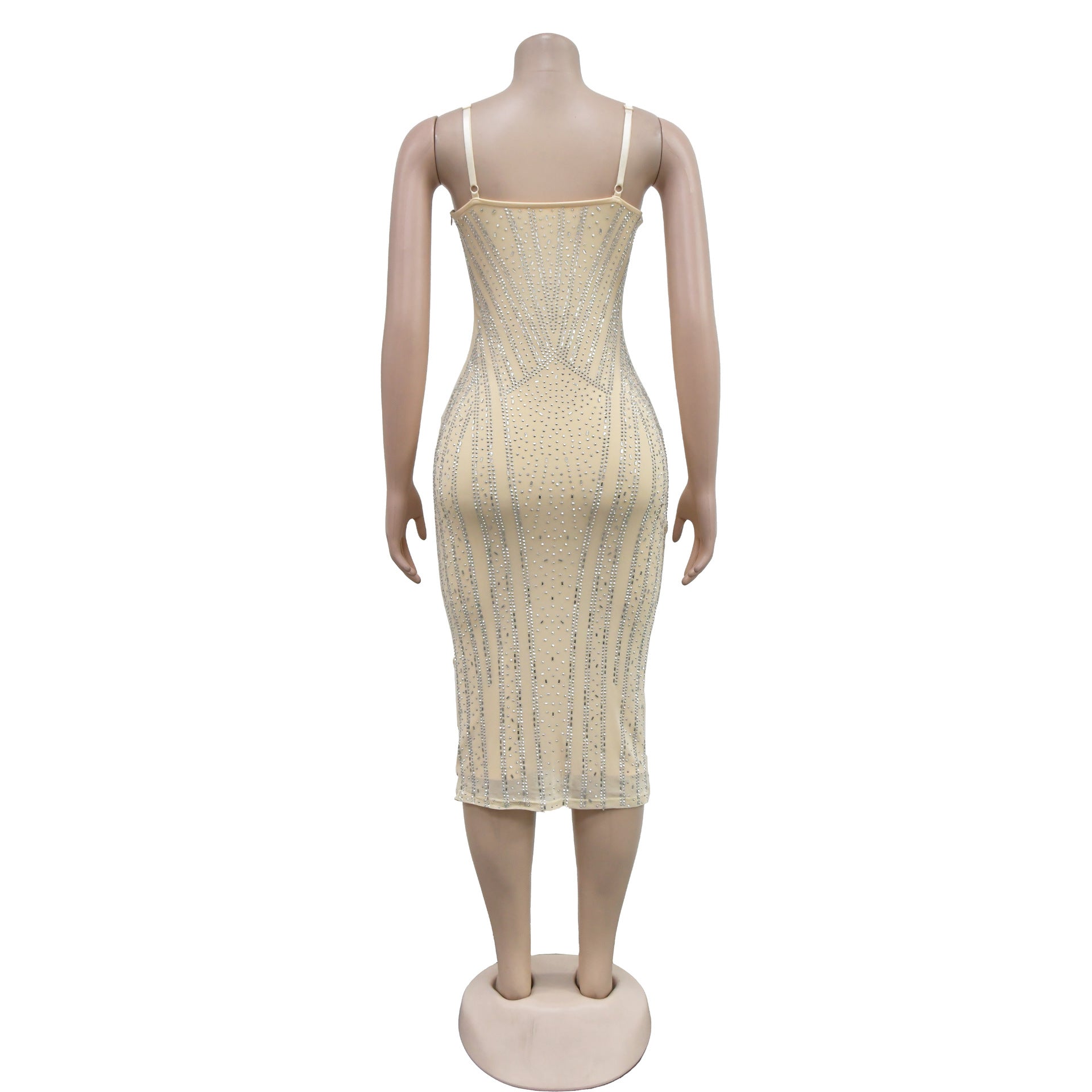 Fashion Women's Solid Color Sexy Beaded Mesh Strap Dress 25