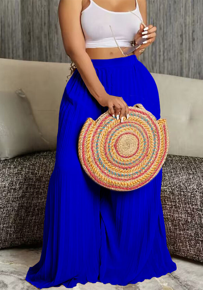 Ladies Summer Fashion Chic Pleated Pants High Waist Wide Leg Pants