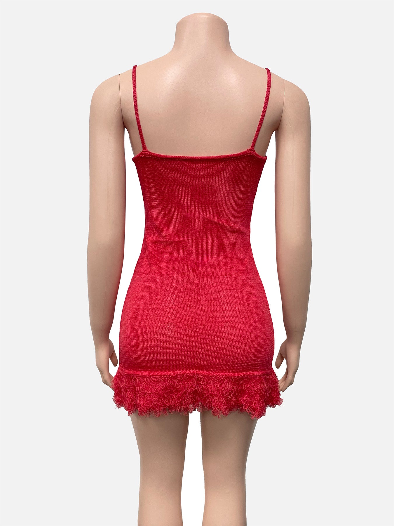 Summer Women's Sleeveless Slim Fit Fringe U-Neck Strap Dress 8