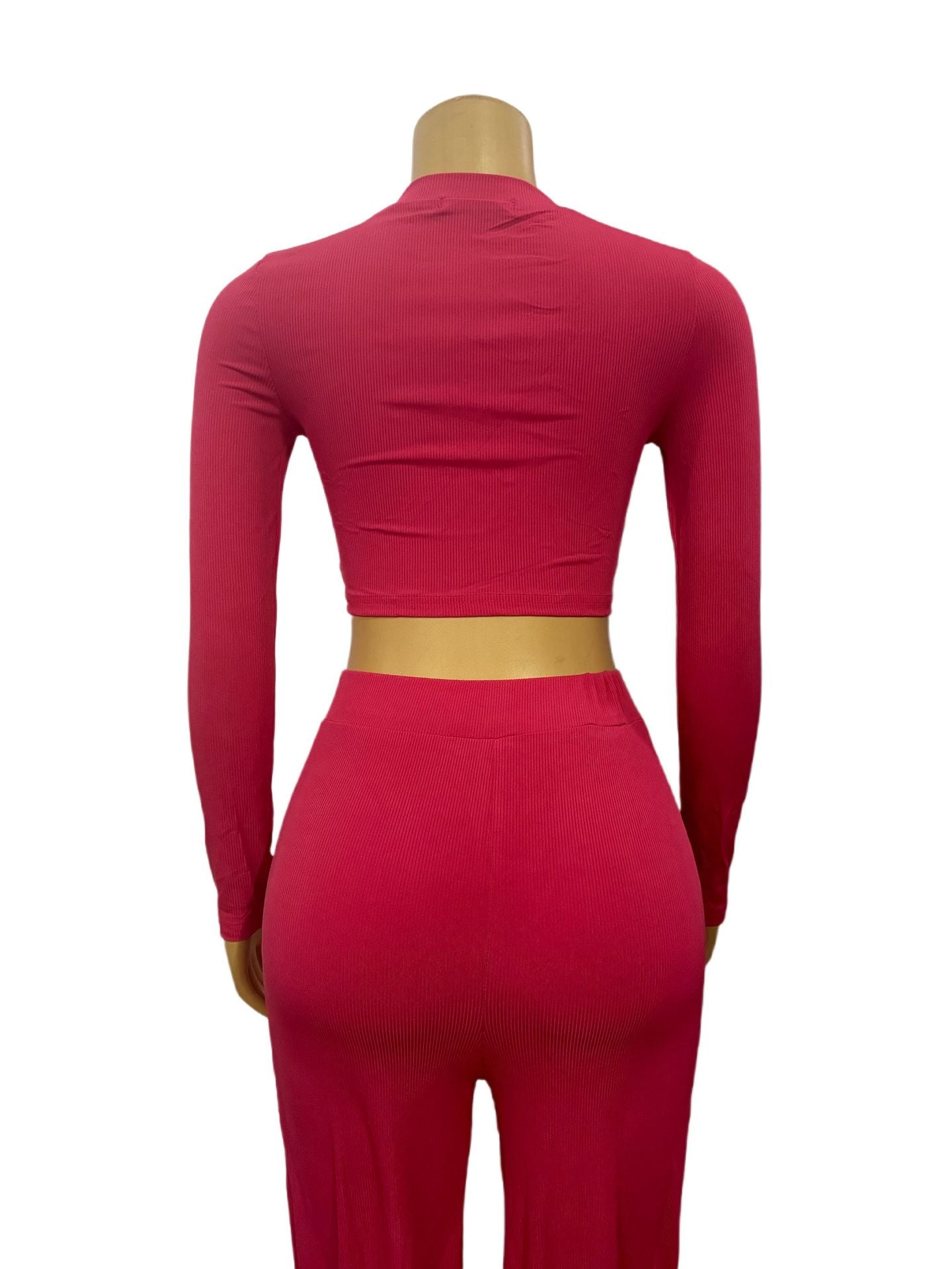 Women Patchwork Chain Round Neck Long Sleeve Top and Pants Two Piece 8