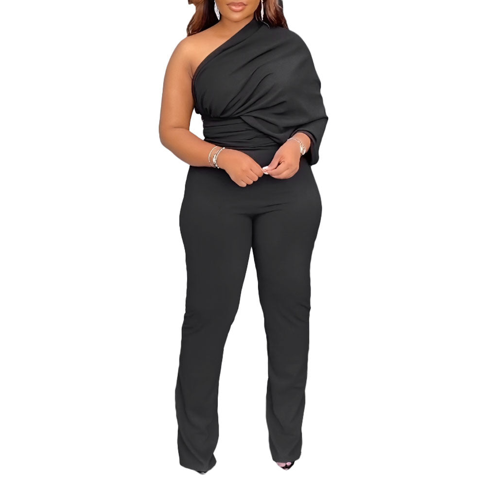 Women Solid irregular one-sleeve pleated Jumpsuit 7