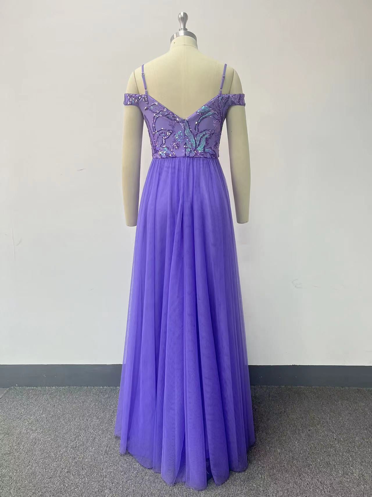 Off-Shoulder Straps Sequin Mesh Patchwork Elegant Party Dress 15