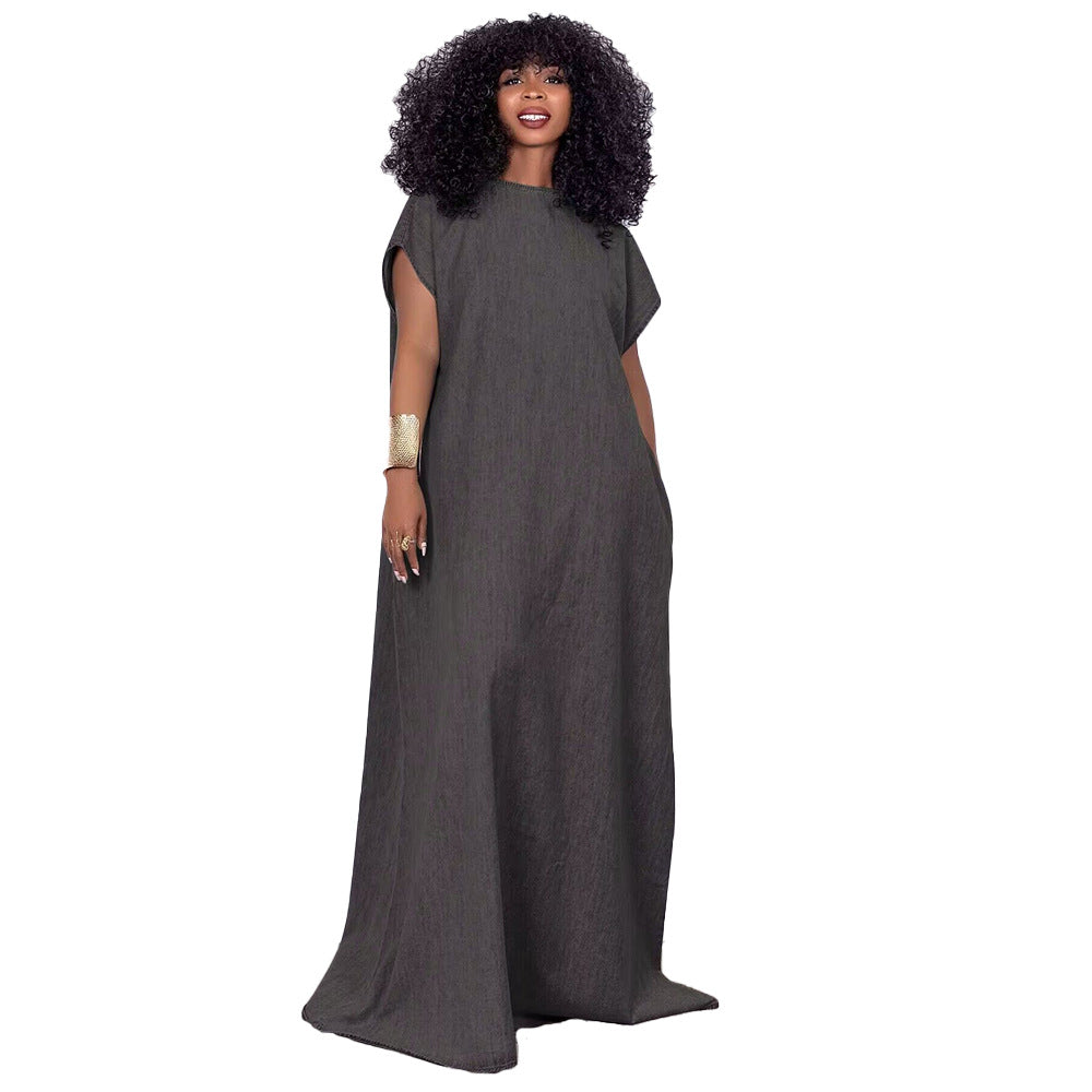 Vintage Loose Deep V Low Back Long Denim Dress 8