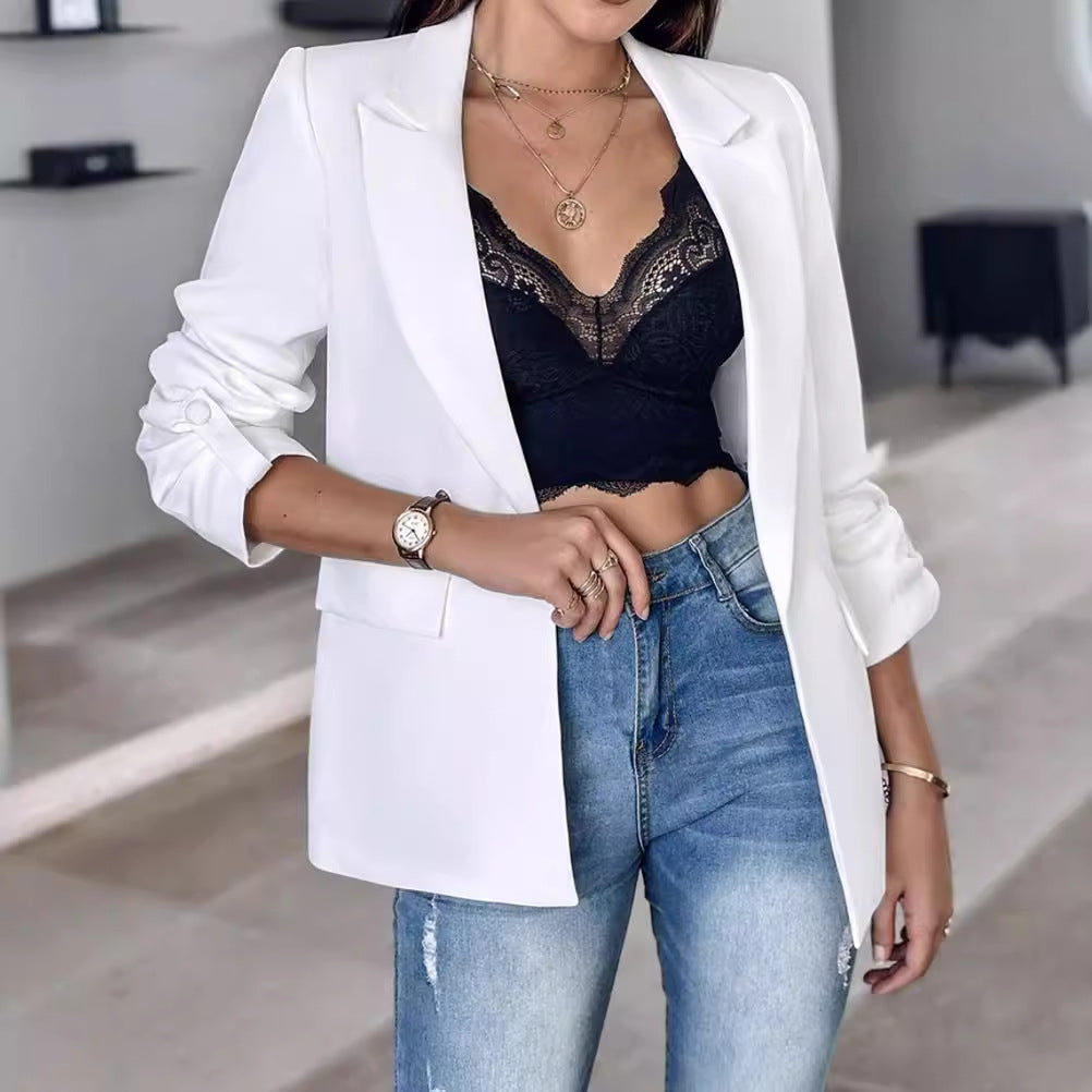 Women Autumn and Winter Long Sleeve Solid Blazer 8