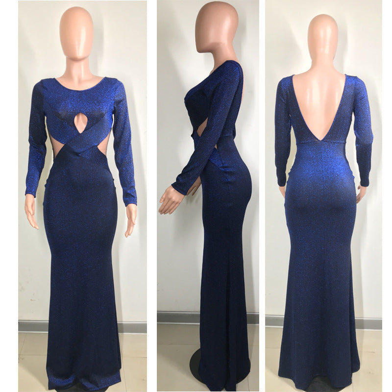 Women's Fall Winter Long Sleeve Sexy Low Back Evening Dress Long Dress 11