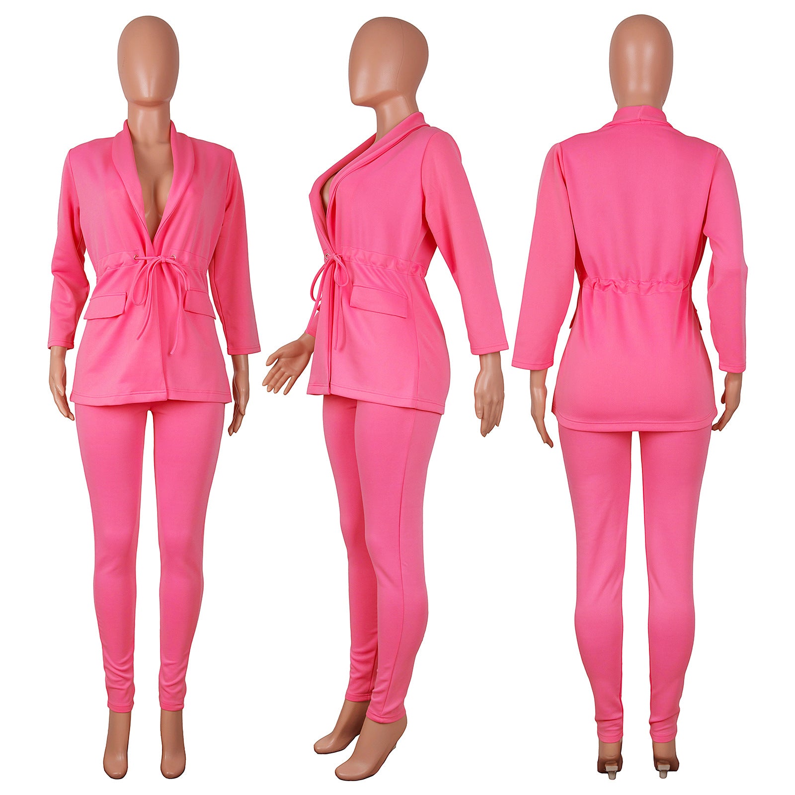 Women Casual Lace-Up Blazer + Pant Two Piece Set 13