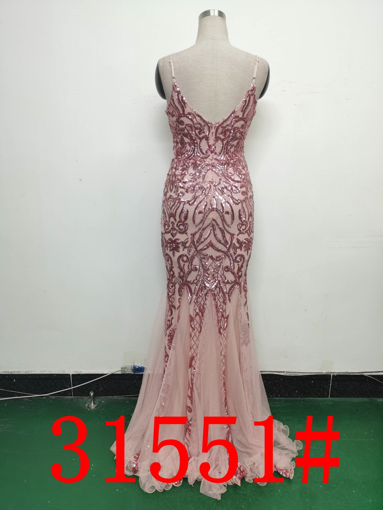 Floral Sequin Mesh Evening Dress 36
