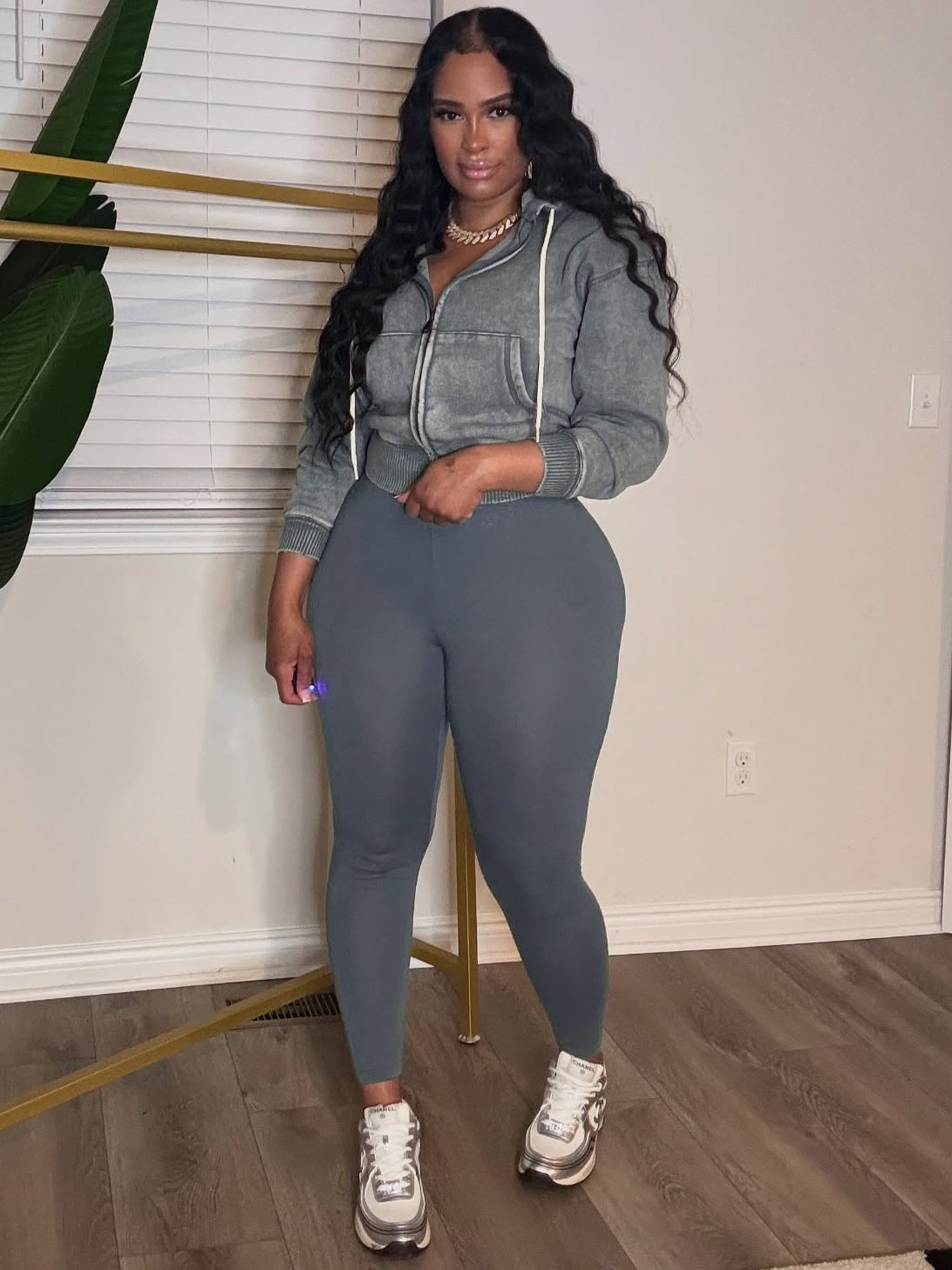 Fashion Women's Washed Zipper Hooded Top Yoga Pants Sport Casual Two-Piece Set 26