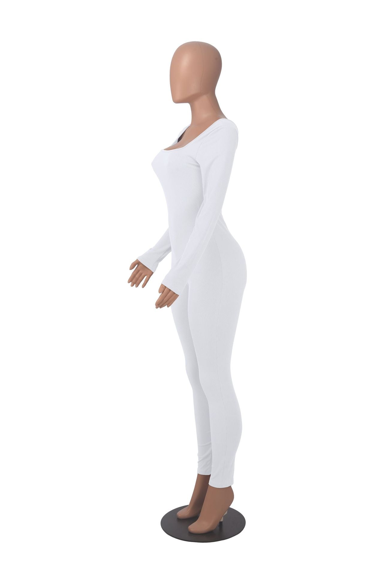 Women's Solid Color Long Sleeve Ribbed Square Neck Low Back Butt Lift Slim Athletic Jumpsuit 22