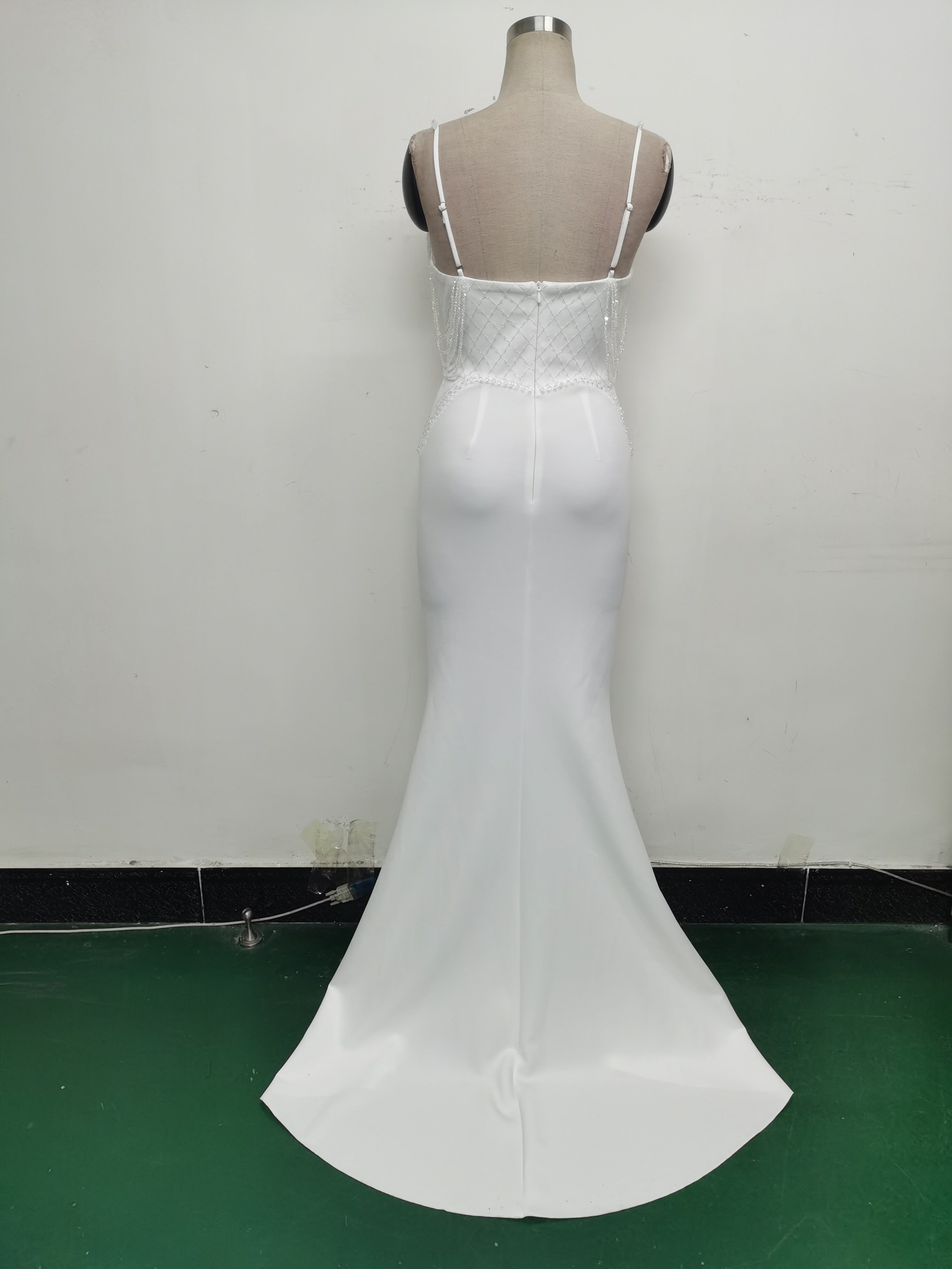 Women lace mesh herringbone Lace-Up beaded Formal Party evening dress 42