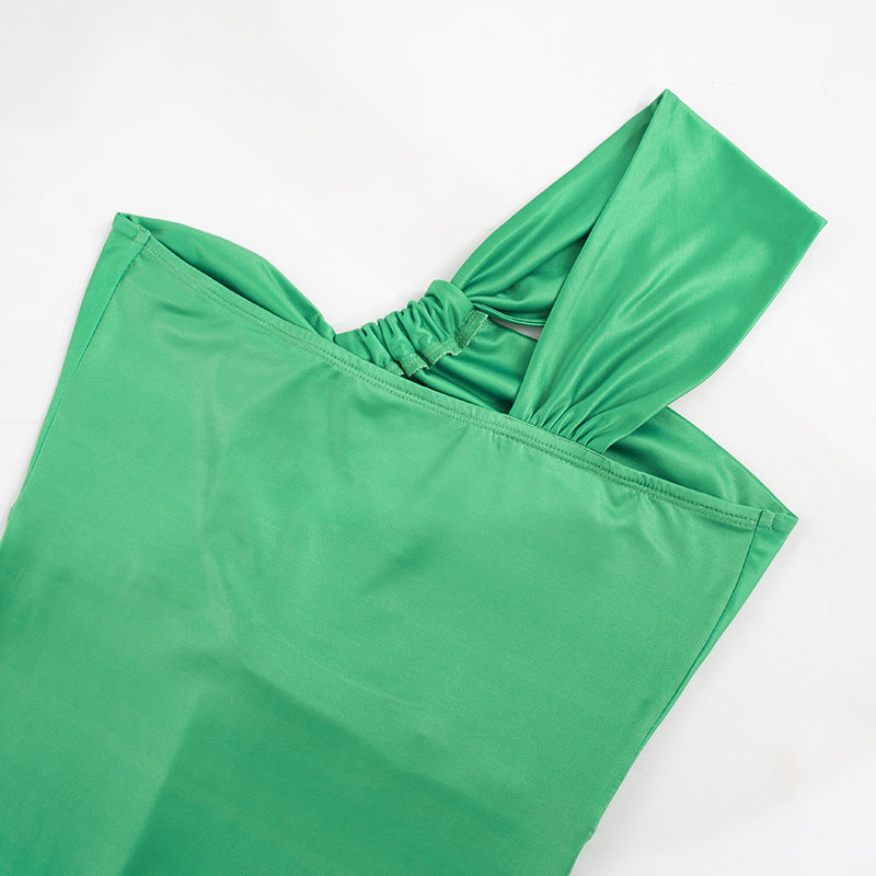 Women's Summer Chic Elegant One Shoulder Hollow Gradient Slim High Waist Long Dress 16