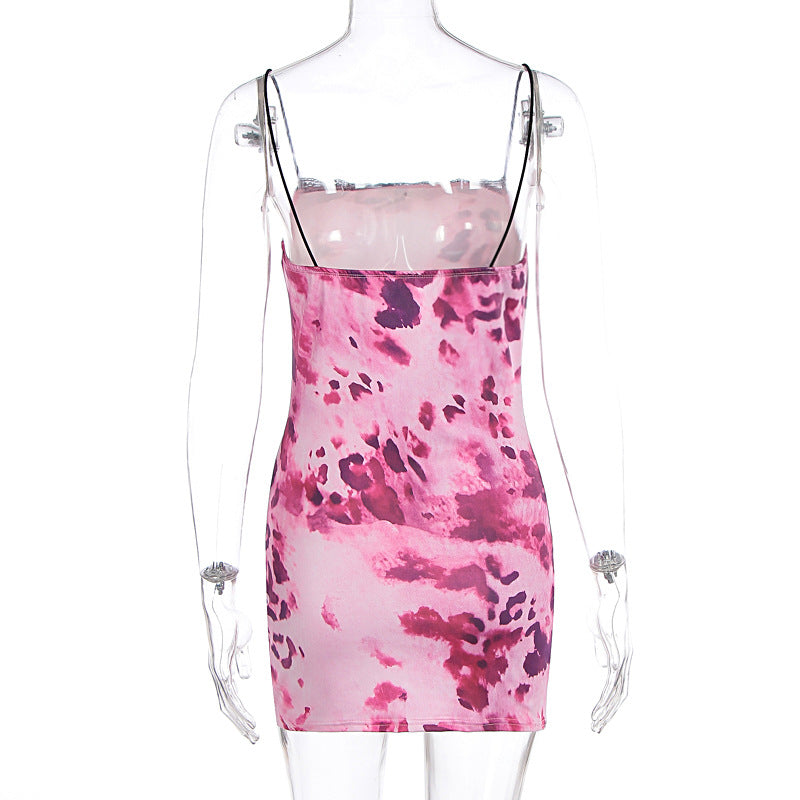 Women's Summer Printed Sexy Straps Low-Back Slim-Waist Bodycon Dress 7