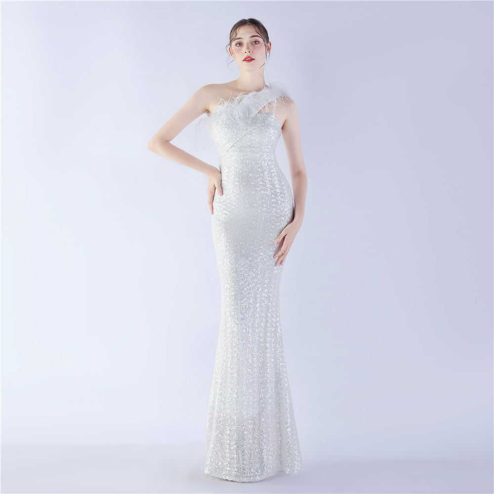 Luxury Sequin Slash shoulder Sleeveless Mermaid Plus Size Formal Party Evening Dress 7