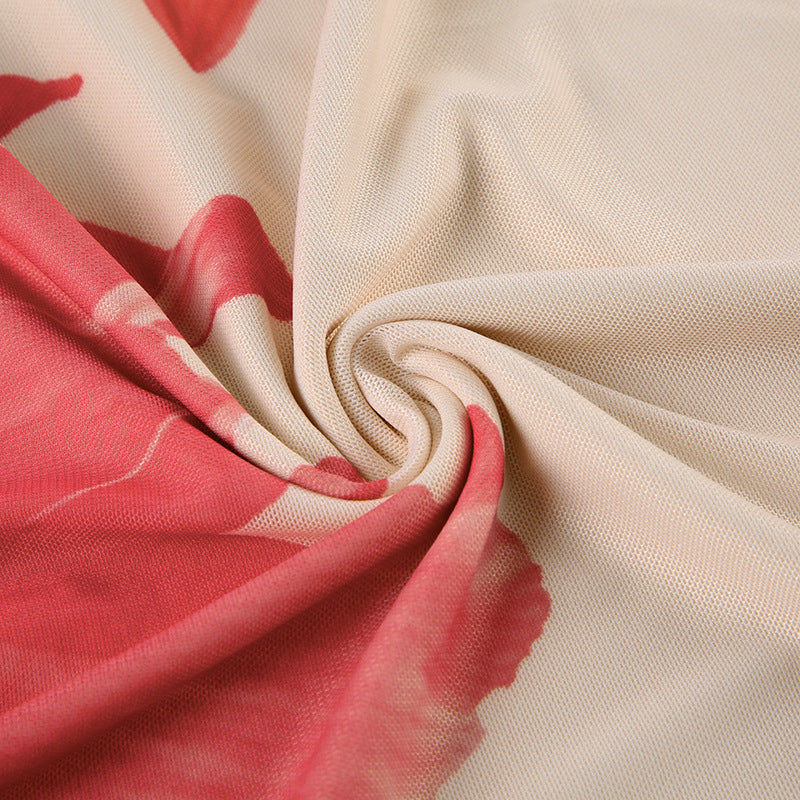 Women's sexy and elegant Holidays style printed contrasting color Halter Neck long dress 19