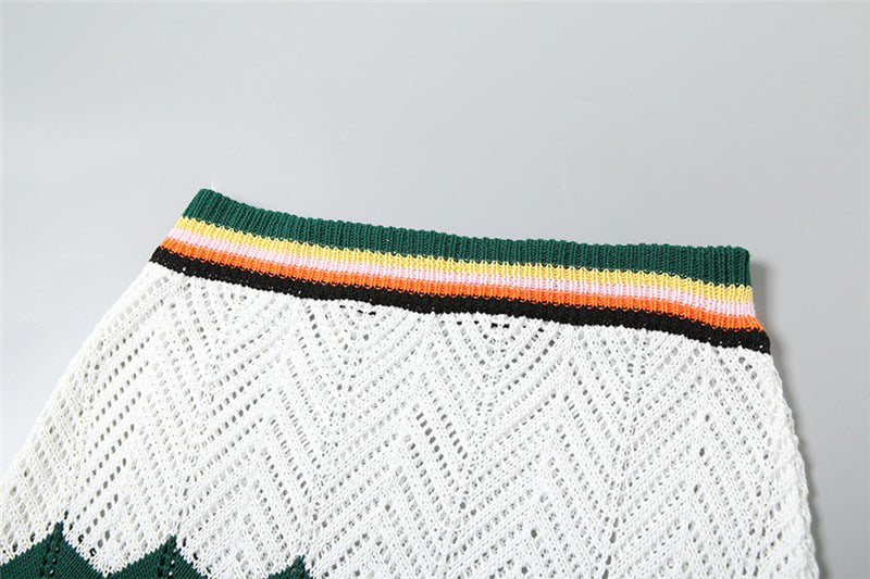 Summer Fashion Contrast Sexy V-Neck Crop Vest High Waist Slim Short Skirt Two Piece Set 13