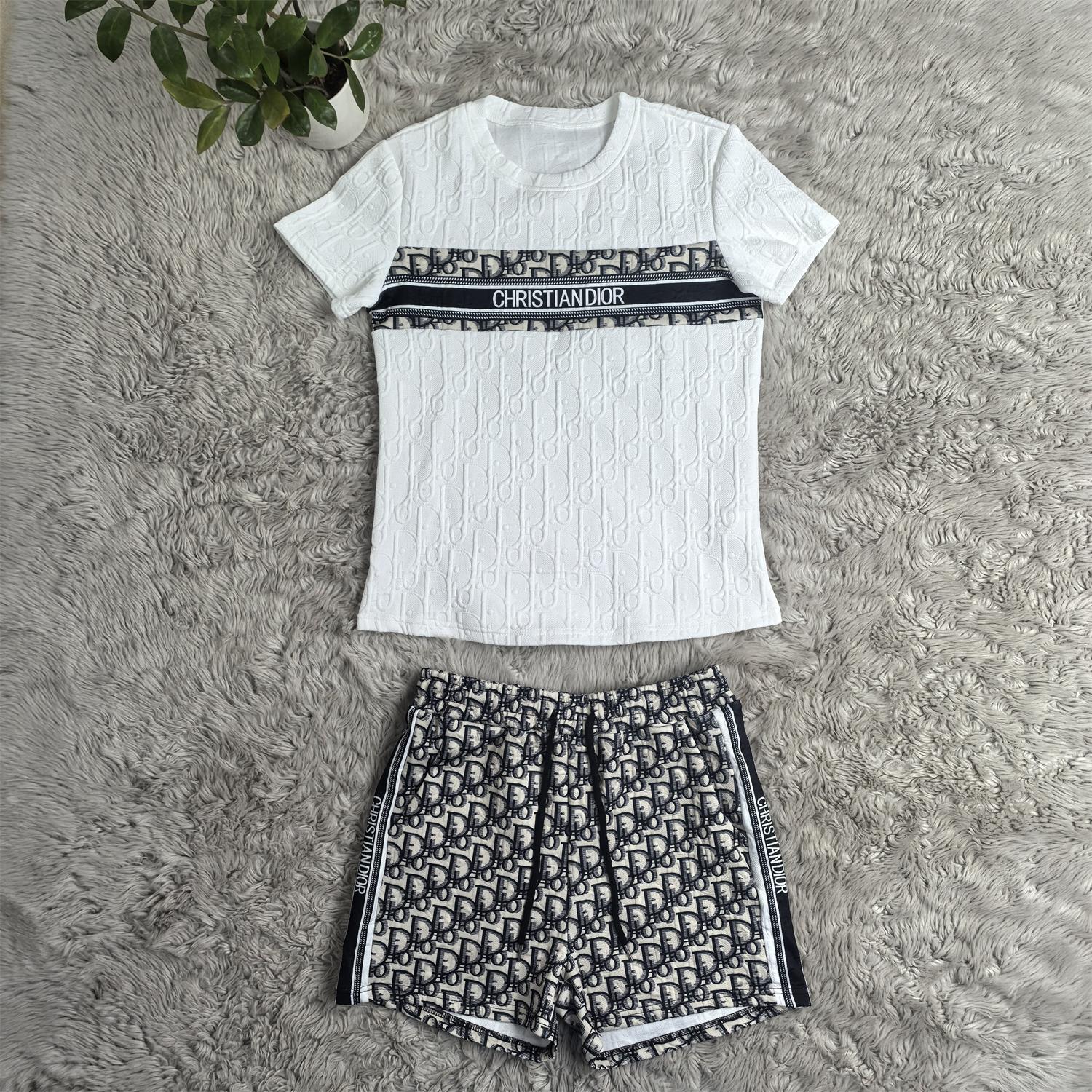 Women Career jacquard short sleeve Top and shorts two-piece set 6