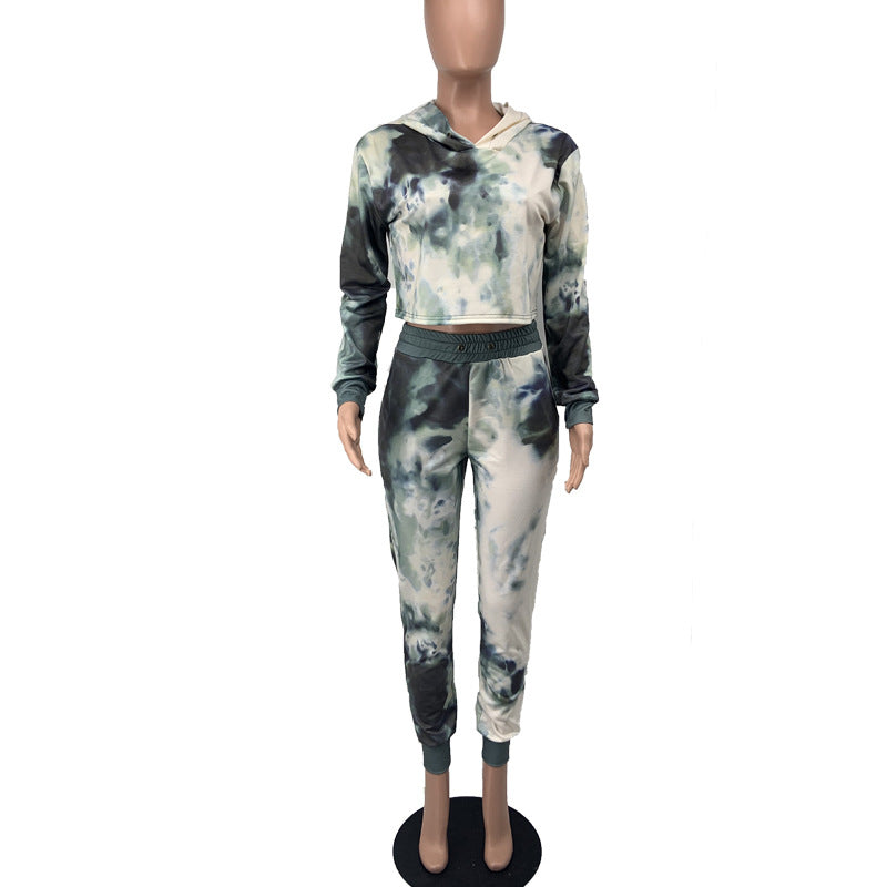 Tie Dye Hooded Sports Long Sleeve Loose Hoodies Pants Two Piece Set 11