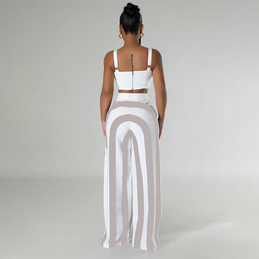Women's summer striped strap fashion Casual two piece pants set 8