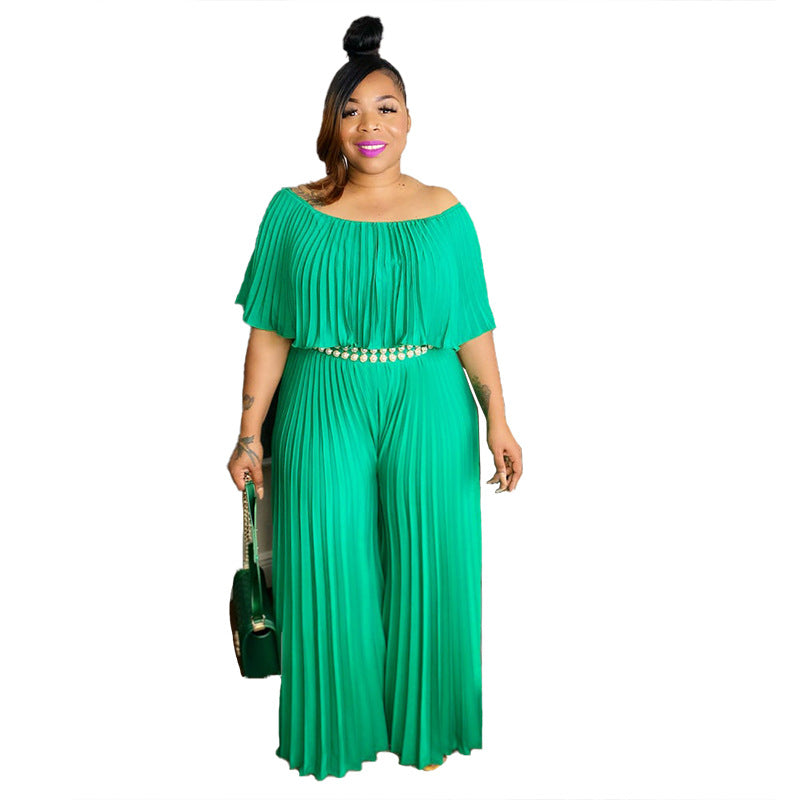 Women'S Fashion Off Shoulder Pleated Loose Slim Waist Jumpsuit 6