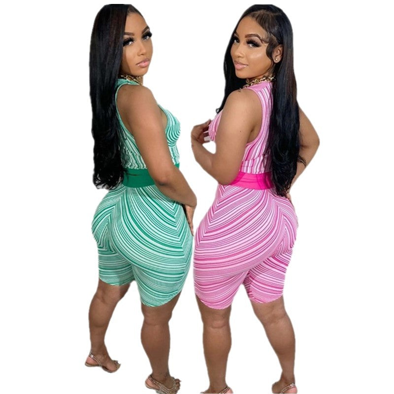 Women Summer Casual Print Sports Tank Top and Shorts Two-piece Set 7