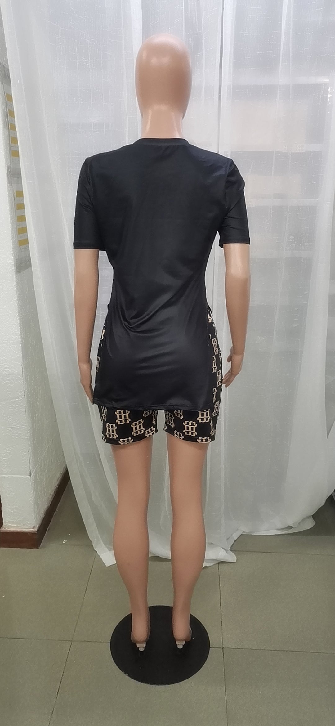 Women Letter Print Slit Short Sleeve Top + Shorts Two-Piece Set 34