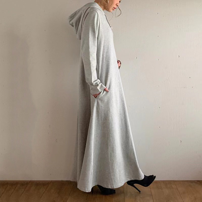 Autumn and Winter women's Loose Slim Fit Pocket Hoodies Hooded Long casual Dress 5