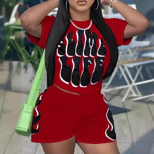 Women Casual Trendy Printed Short Sleeve Top and Shorts Two-Piece Set 5