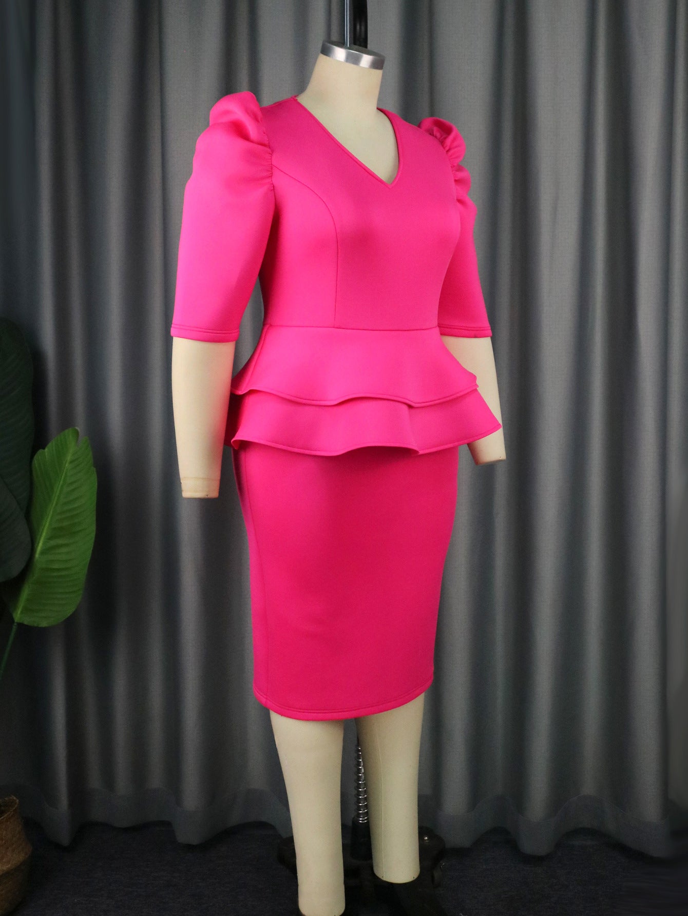 Fake Two Piece Style Cocktail Party Ruffled High Waist Bodycon Dress 9