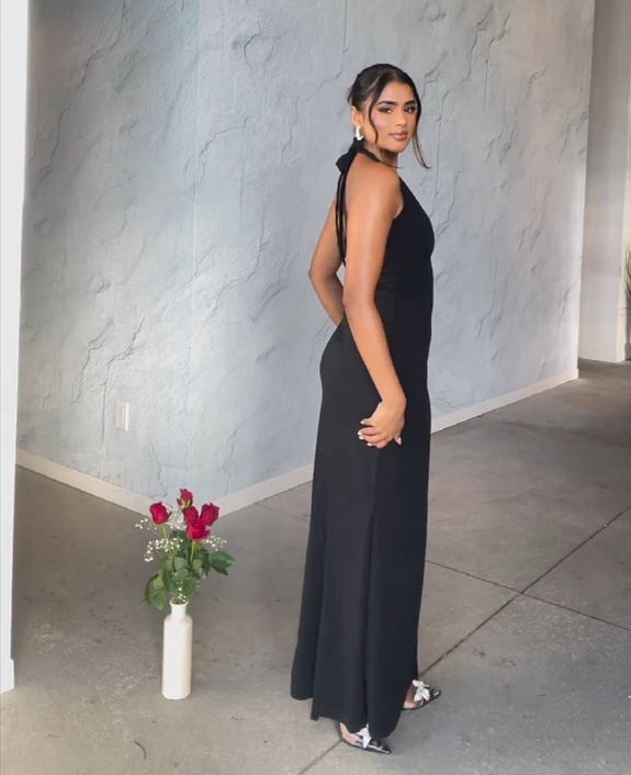 Summer Sexy Fashionable Halter Neck V-Neck Low Back Slit Long Dress 5