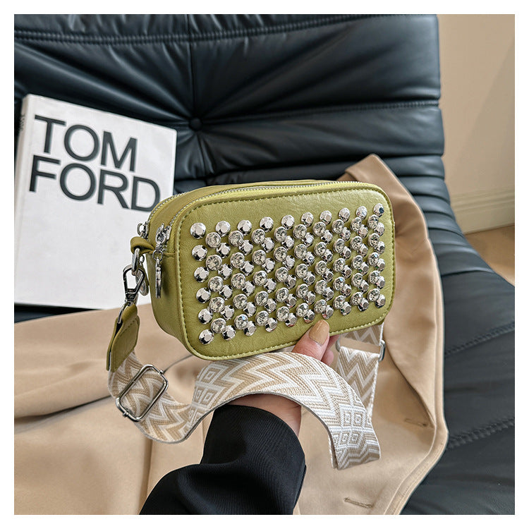 Popular Bags Fashion Rivets Trendy Women's Wide Shoulder Strap Crossbody Square Bag 7