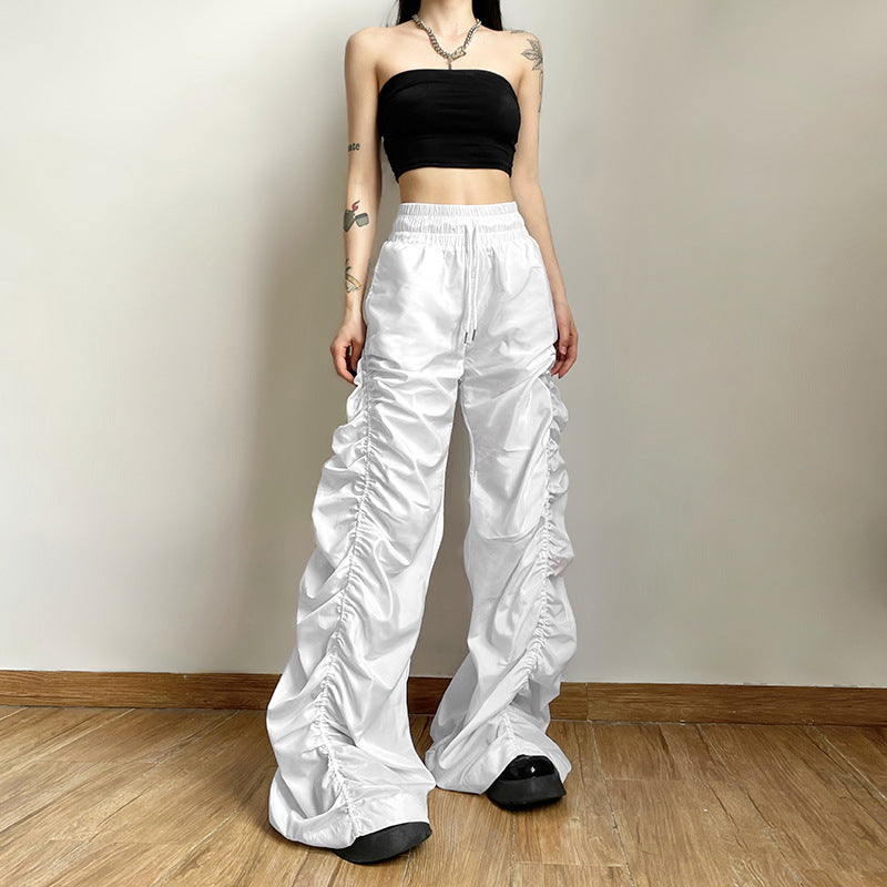 Summer women's fashion high waist Pleated loose casual pants 7