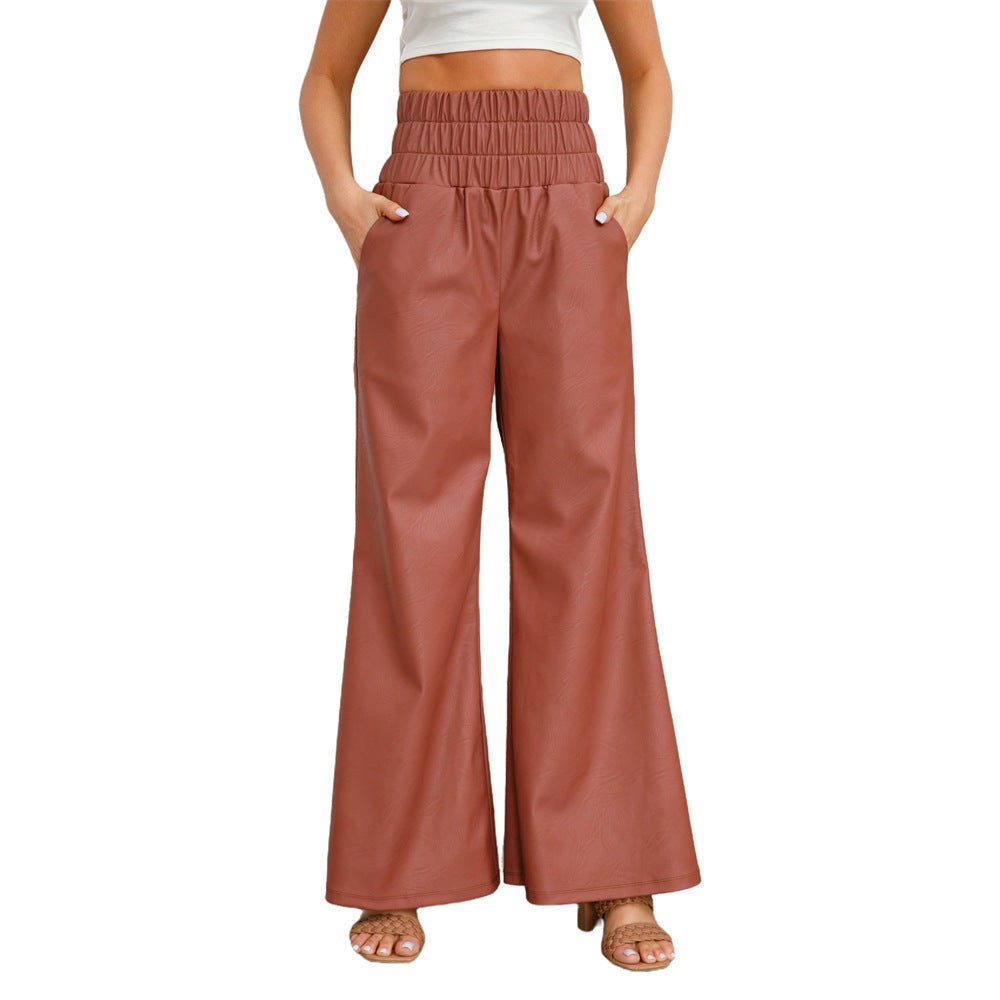 Autumn And Winter Fashion Street High Waisted Wide Leg Pu Leather Women's Pants 8