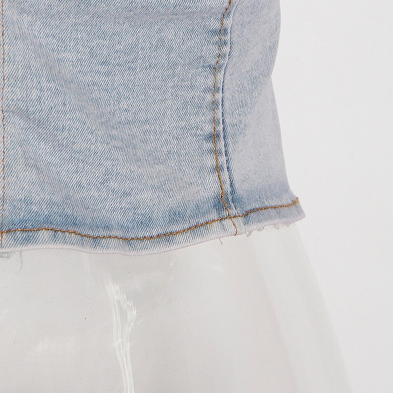 Summer Fashion Strapless Casual Stretch Denim Two-Piece Pants Set 18