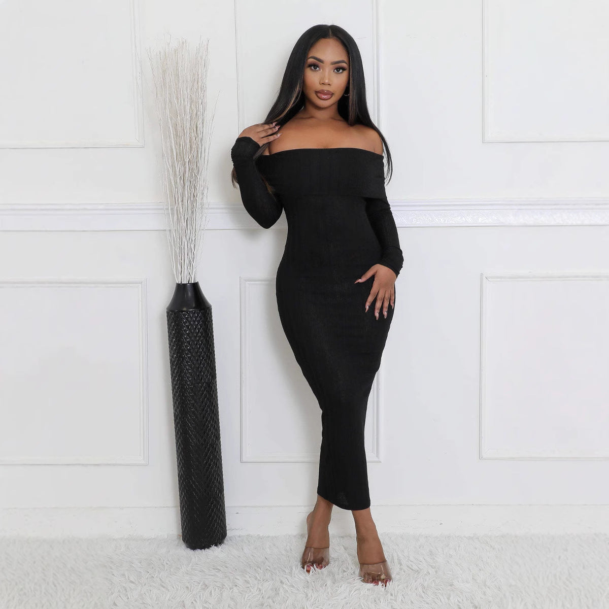 Women Off Shoulder Long Sleeve Elegant Formal Party Dress