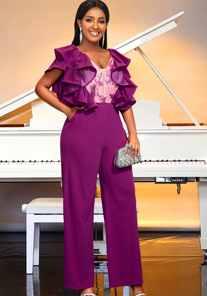 Sexy Low Back Formal Party Ruffle Women's Jumpsuit