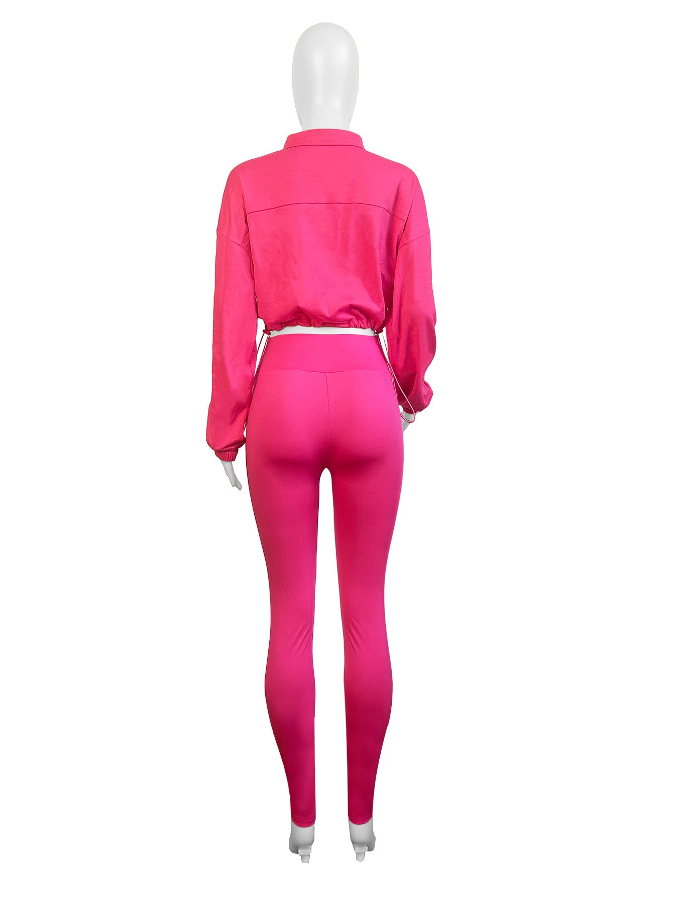 Casual Women's Zipper Elastic Buckle Slim Waist Long Sleeve Sport Two-Piece Pants Set 13