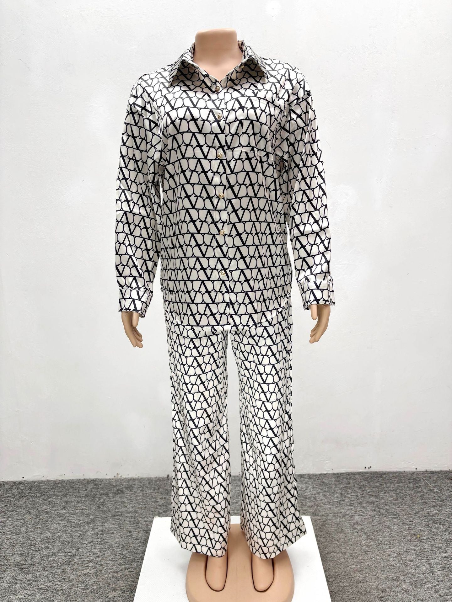 Printed Long Sleeve Shirt Wide Leg Trousers Two-Piece Set Africa Spring And Autumn Suit Fashion Women's Clothing 12