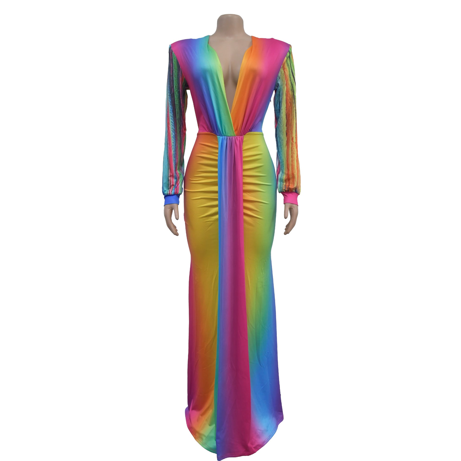 Women pleated color matching casual dress 4