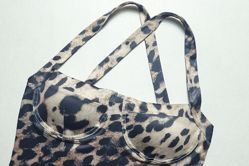 Women Leopard Print Backless Sexy Suspender Jumpsuit 8