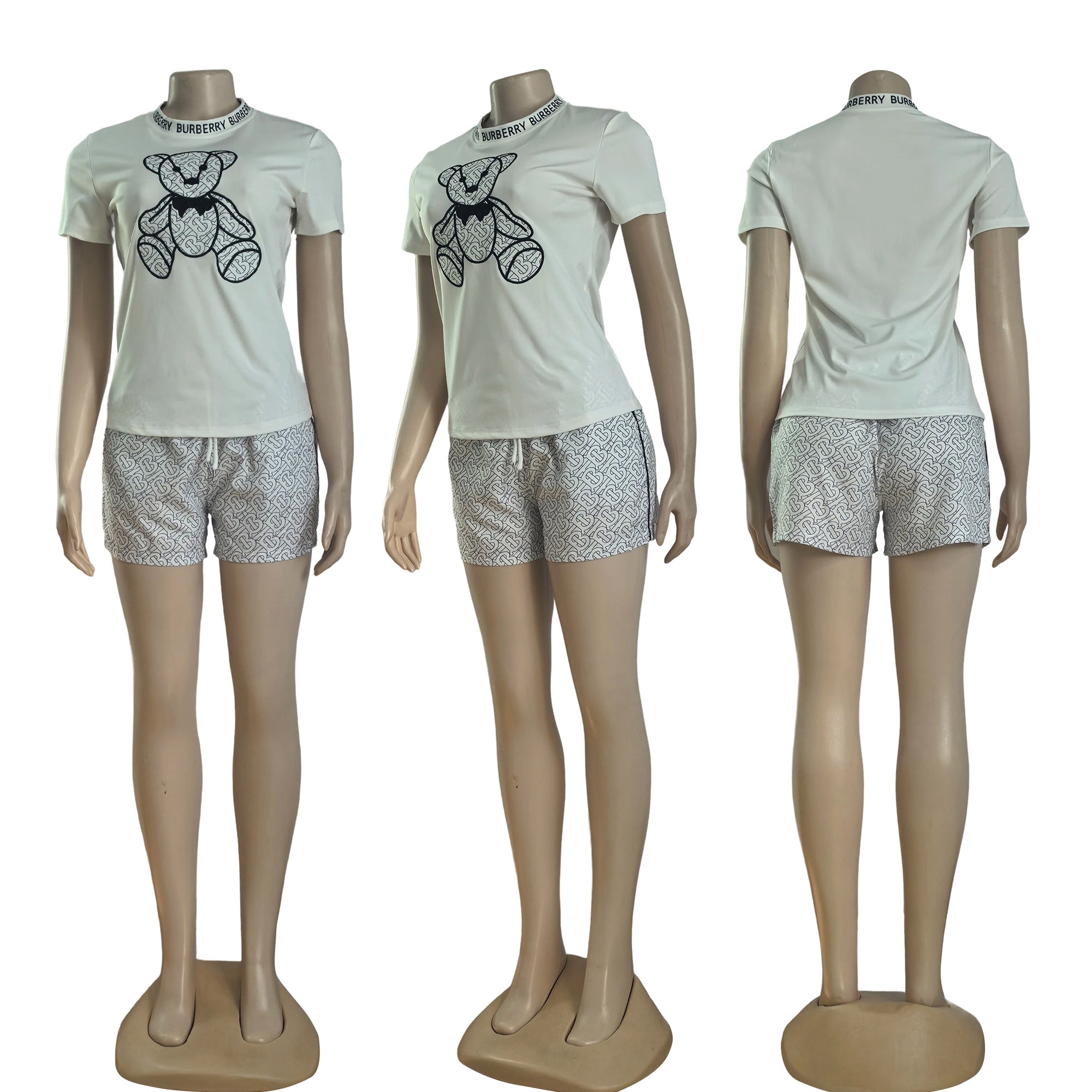 Women Summer Casual Embroidered Short Sleeve Top and Shorts Two-piece Set 5