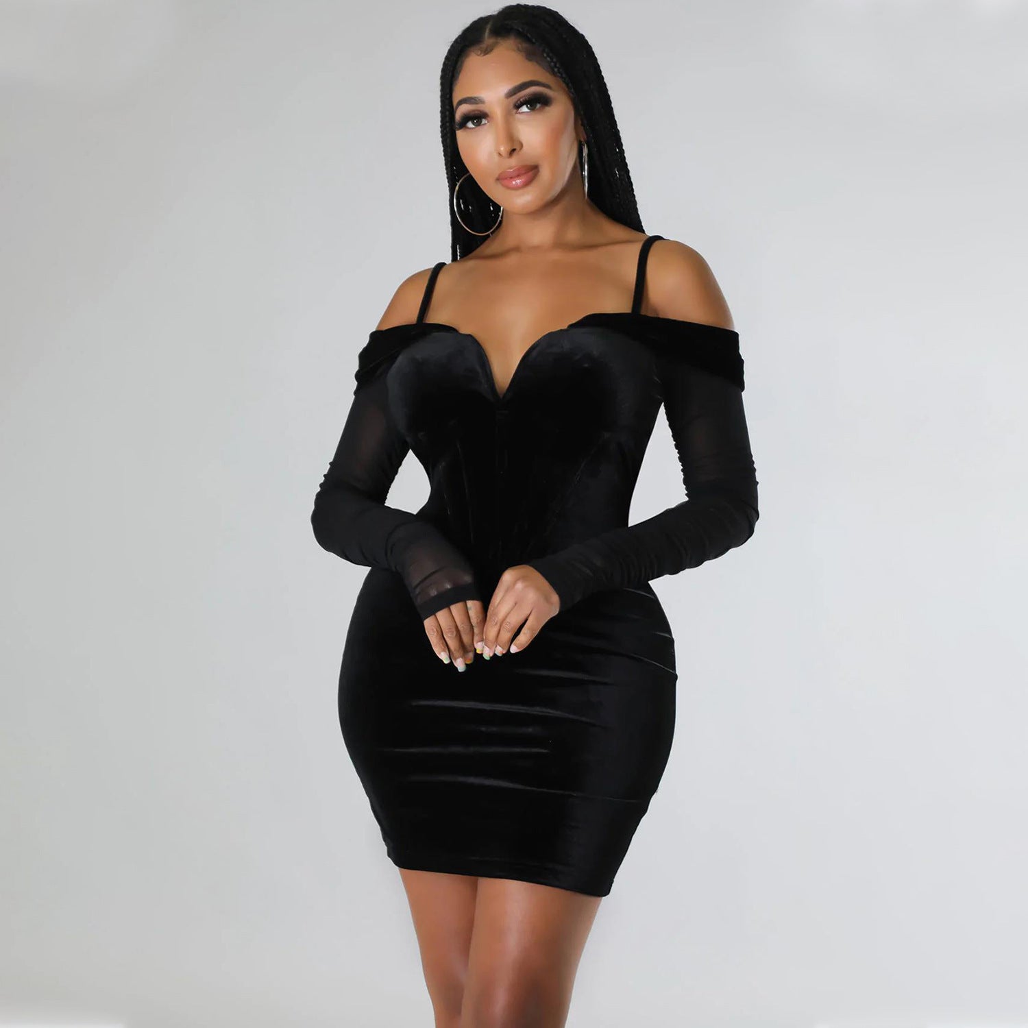 fashion sexy Tight Fitting Mesh long-sleeved dress for women 6