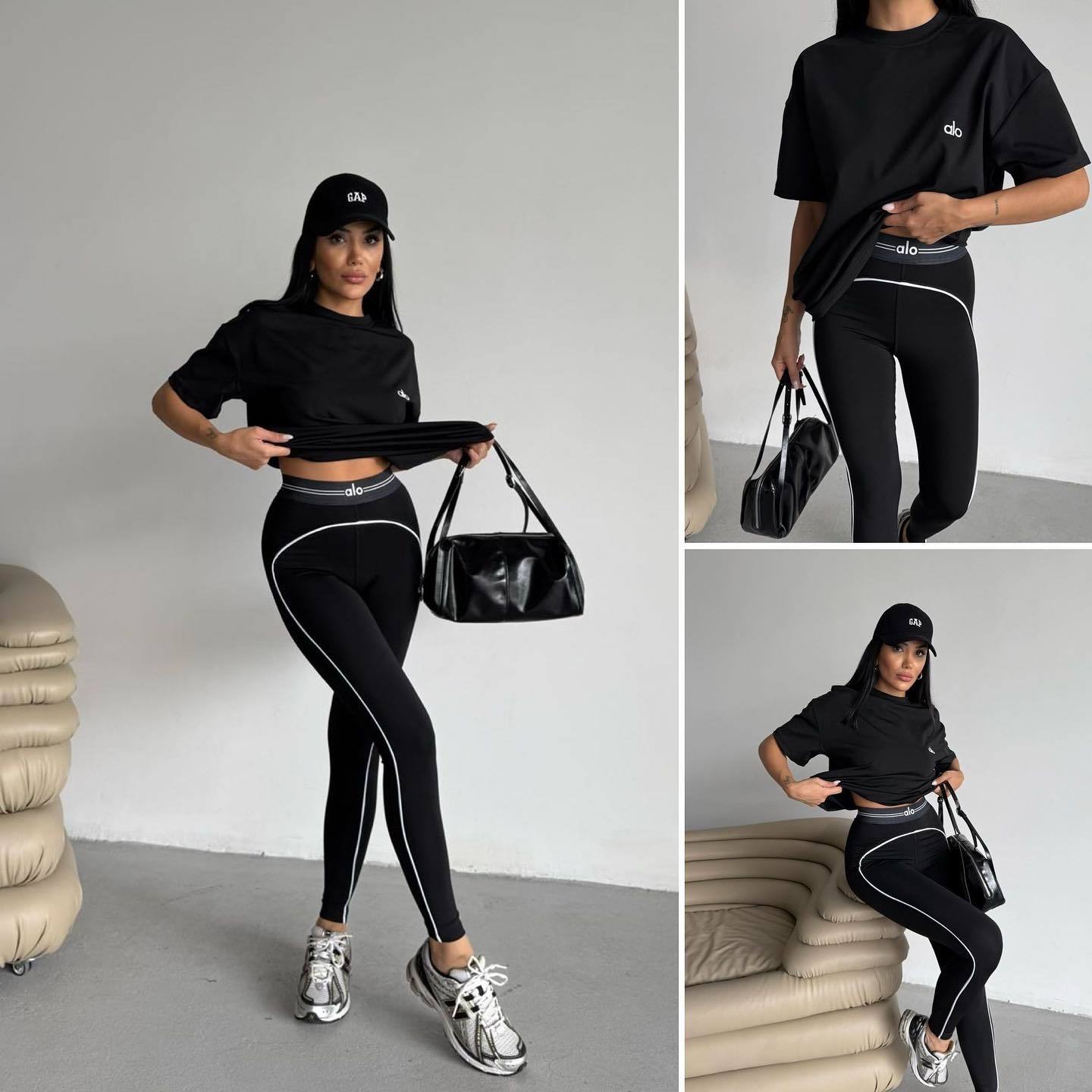 Yoga Wear Autumn Fashion Letter High Waist Yoga Pants Solid Color Sportswear Set 3