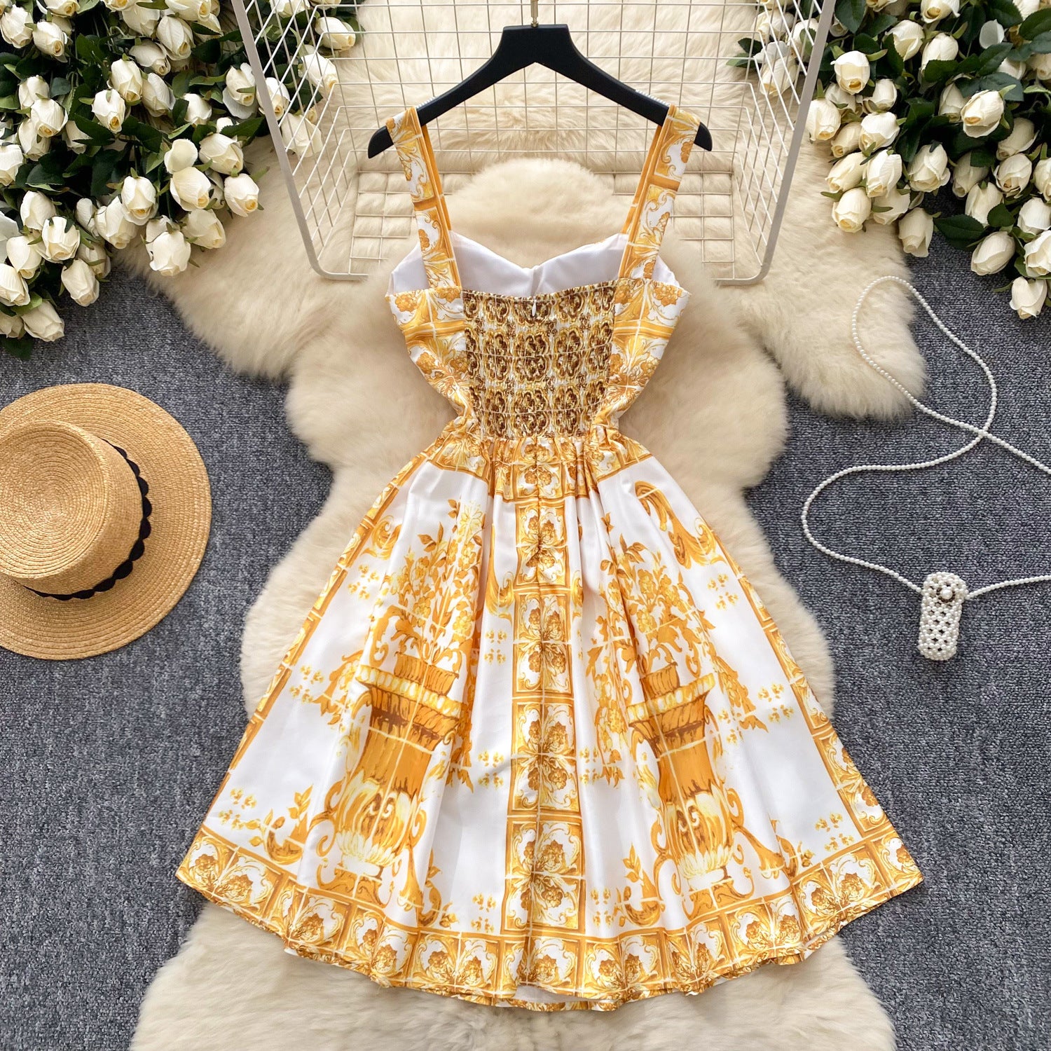 Women French Suspender Printed Strapless Dress 9