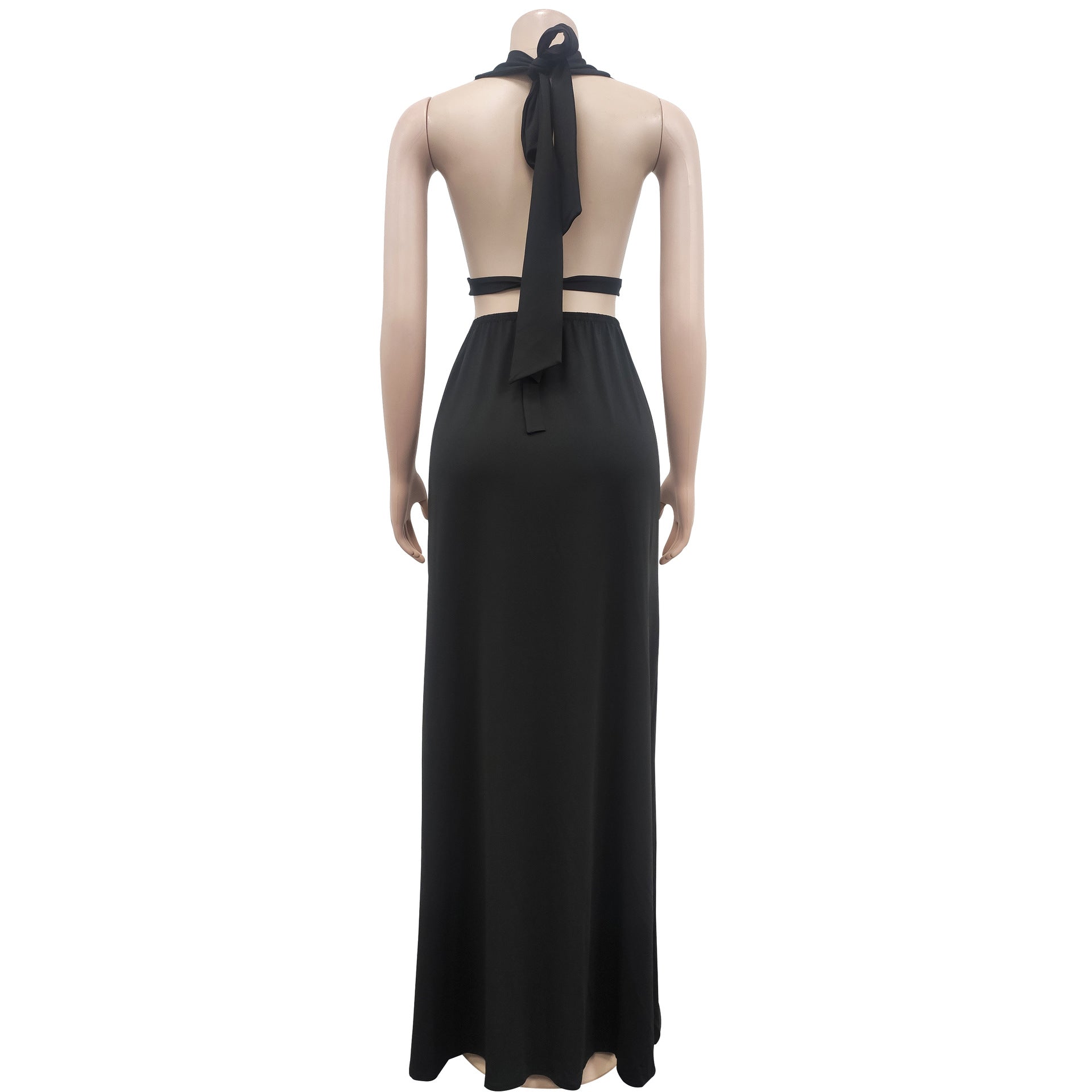 Fashion Women's Solid Low Back V-Neck Sleeveless Long Dress 14