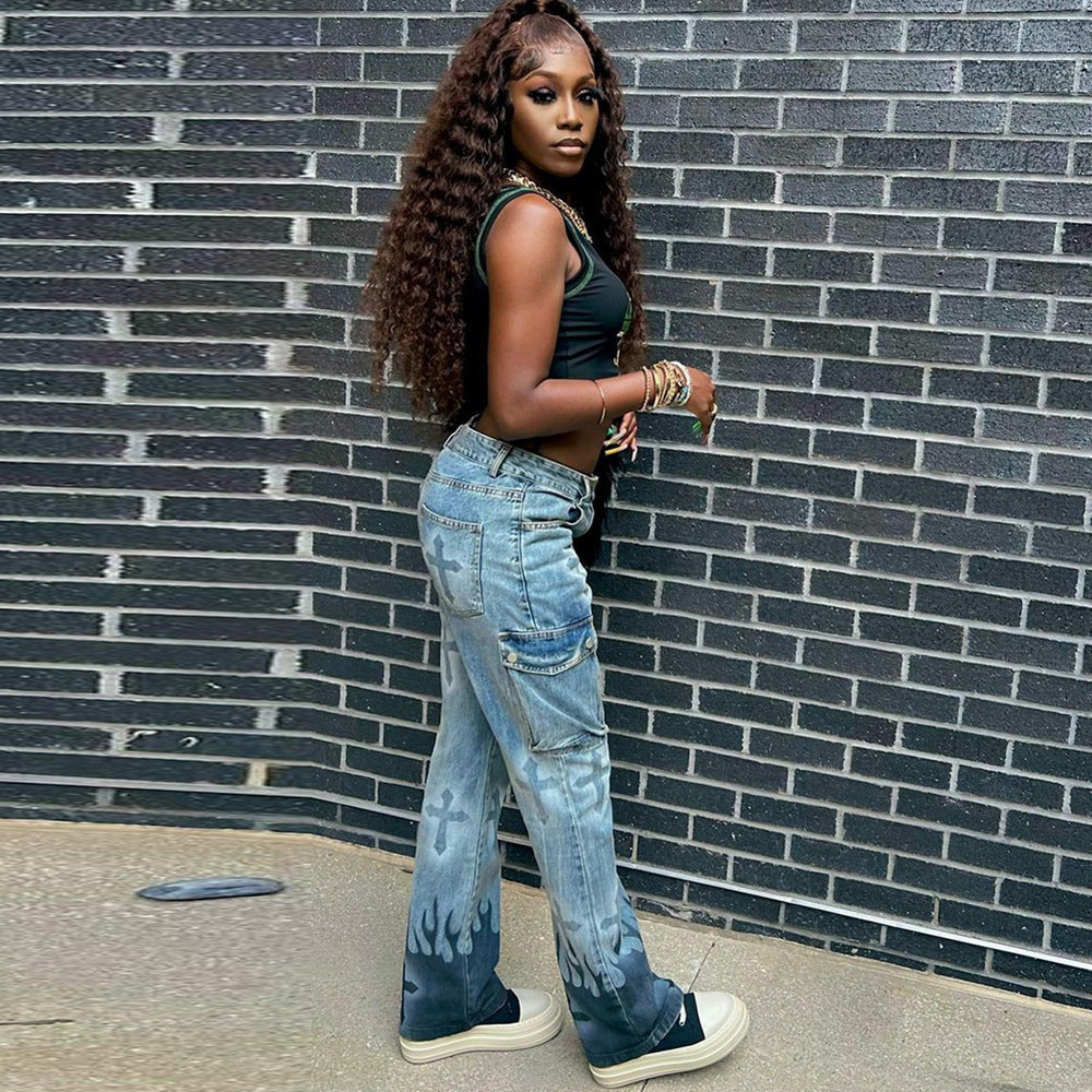 Women's Street Fashion Multi-Pocket Denim Pants 3