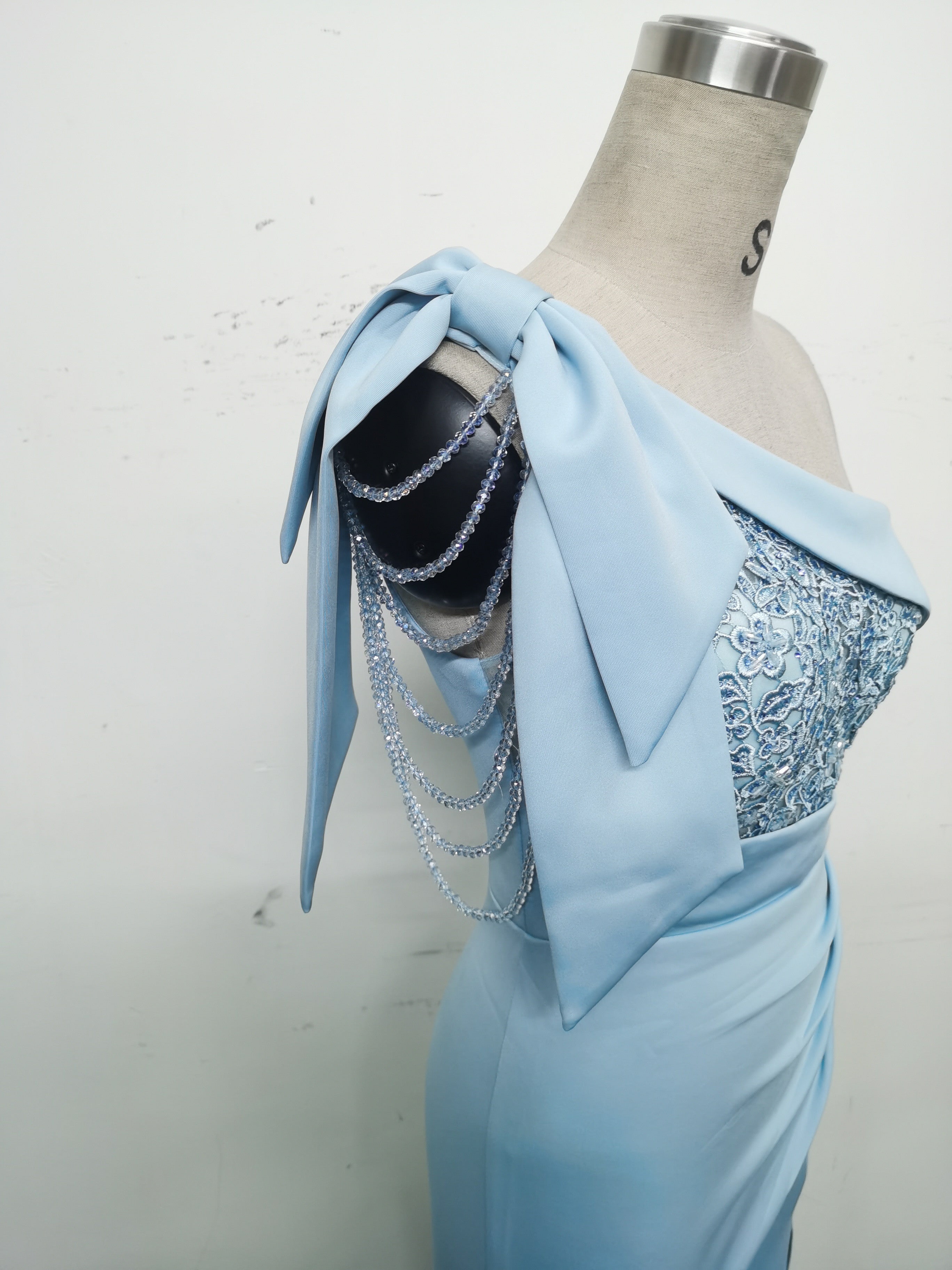 Beaded Lace Luxury Satin Evening Dress 14