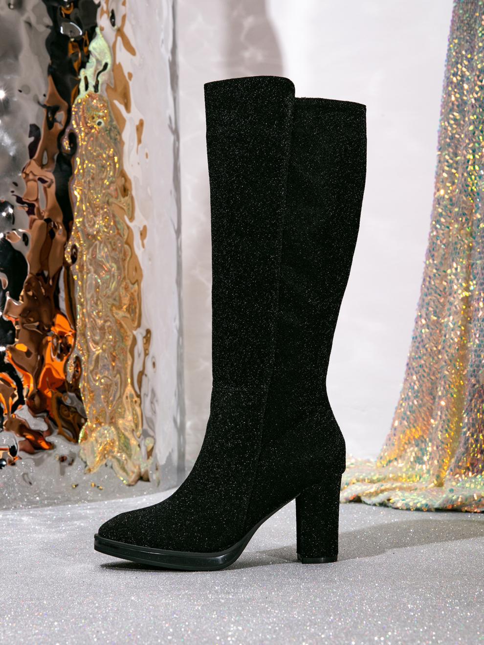 Rhinestone Pointed Toe Stiletto High Knee-High Boots Plus Size Shoes 6