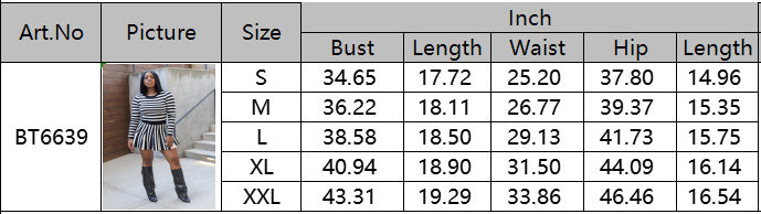 Spring Autumn And Winter Women's Fashion Striped Casual Long Sleeve Round Neck Top Skirt Two-Piece Set 7